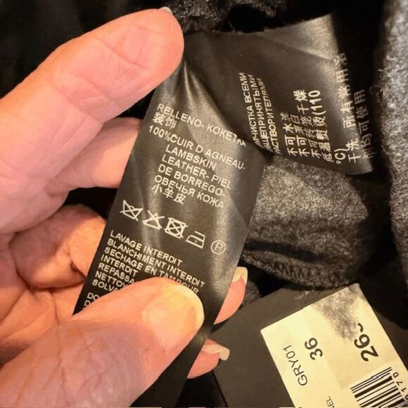 NWT The Kooples Wool & Lamb Leather Brushed Flannel Trousers Charcoal Size Small - Picture 10 of 14